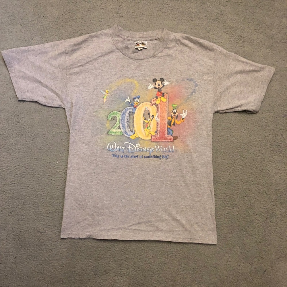 Vtg 2001 Walt Disney World Mickey Mouse Donald Duck Goofy Pluto Grey T-Shirt